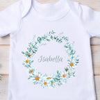 Personalised Daisy Flowers Baby Outfit: Bib, Vest, Baby Grow