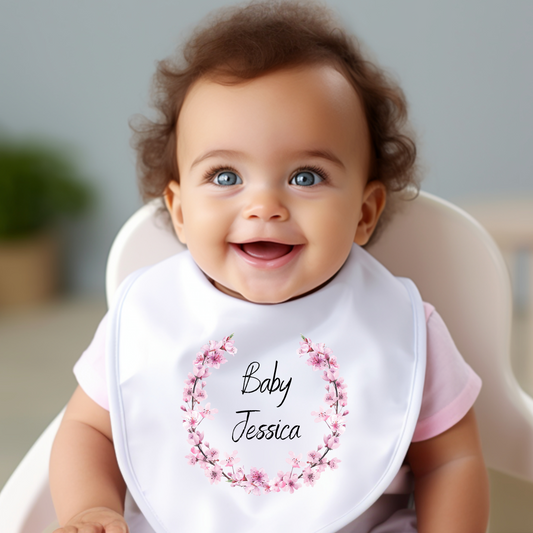 Personalised Pink Blossom Baby Bib