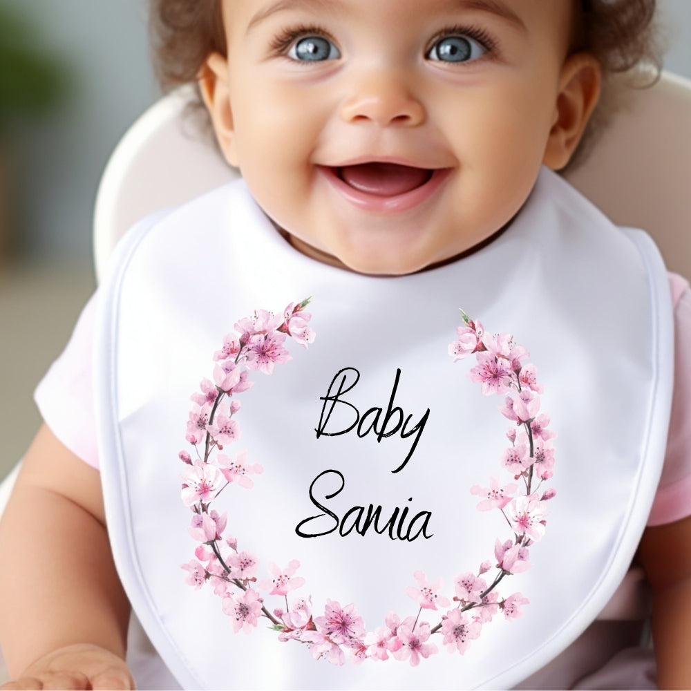 Personalised Pink Blossom Baby Outfit: Bib, Vest, Baby Grow