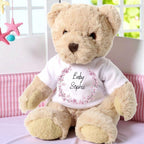 Personalised Luxury Teddy Bear with Pink Blossom T-Shirt