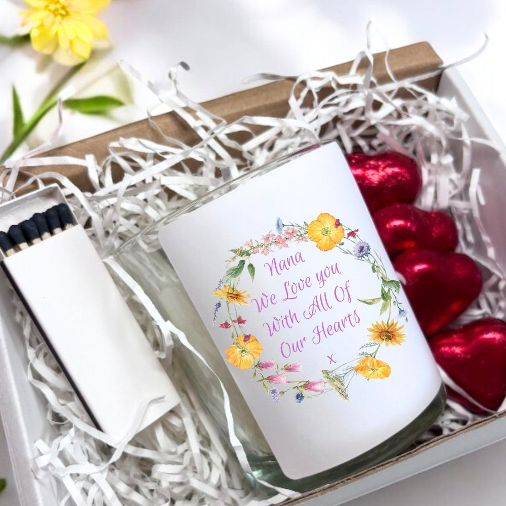 Personalised Flower Circle Candle Gift Set