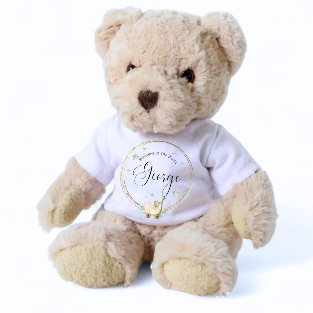 Personalised Luxury Teddy Bear with Welcome to the World T-Shirt