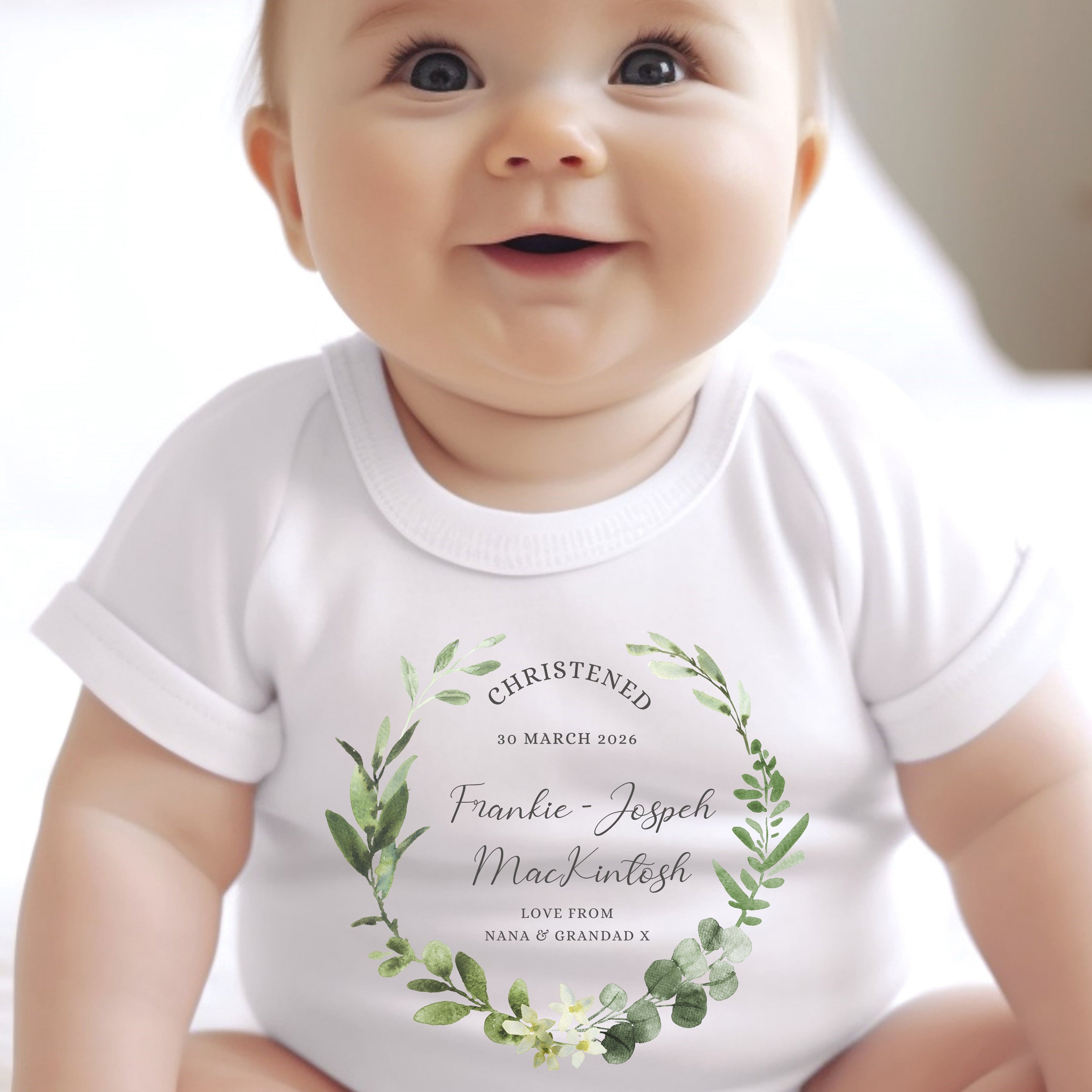 Personalised Christening Day Baby Outfit: Bib, Vest, Baby Grow