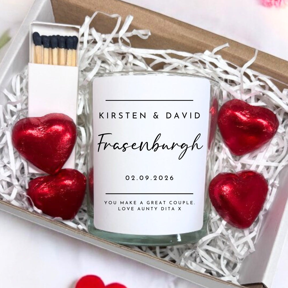 Personalised Black & White Wedding Day Candle Gift Set  | Wedding Gift Couples Names