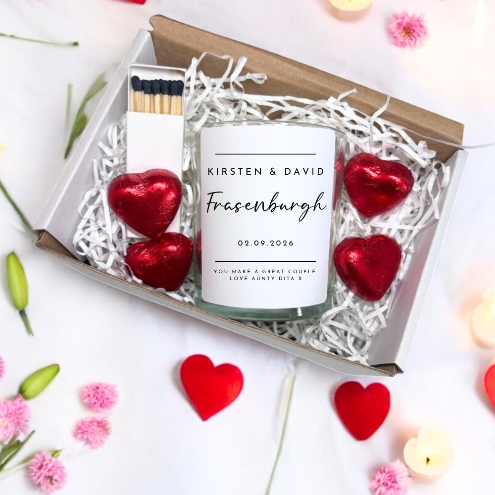 Personalised Black & White Wedding Day Candle Gift Set  | Wedding Gift Couples Names