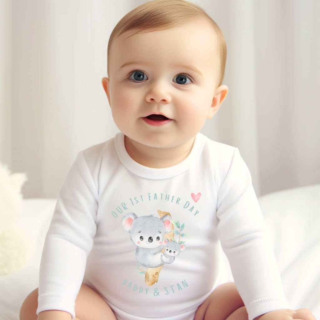 Personalised 1st Fathers Day Koala Baby Outfit: Bib, Vest, Grow
