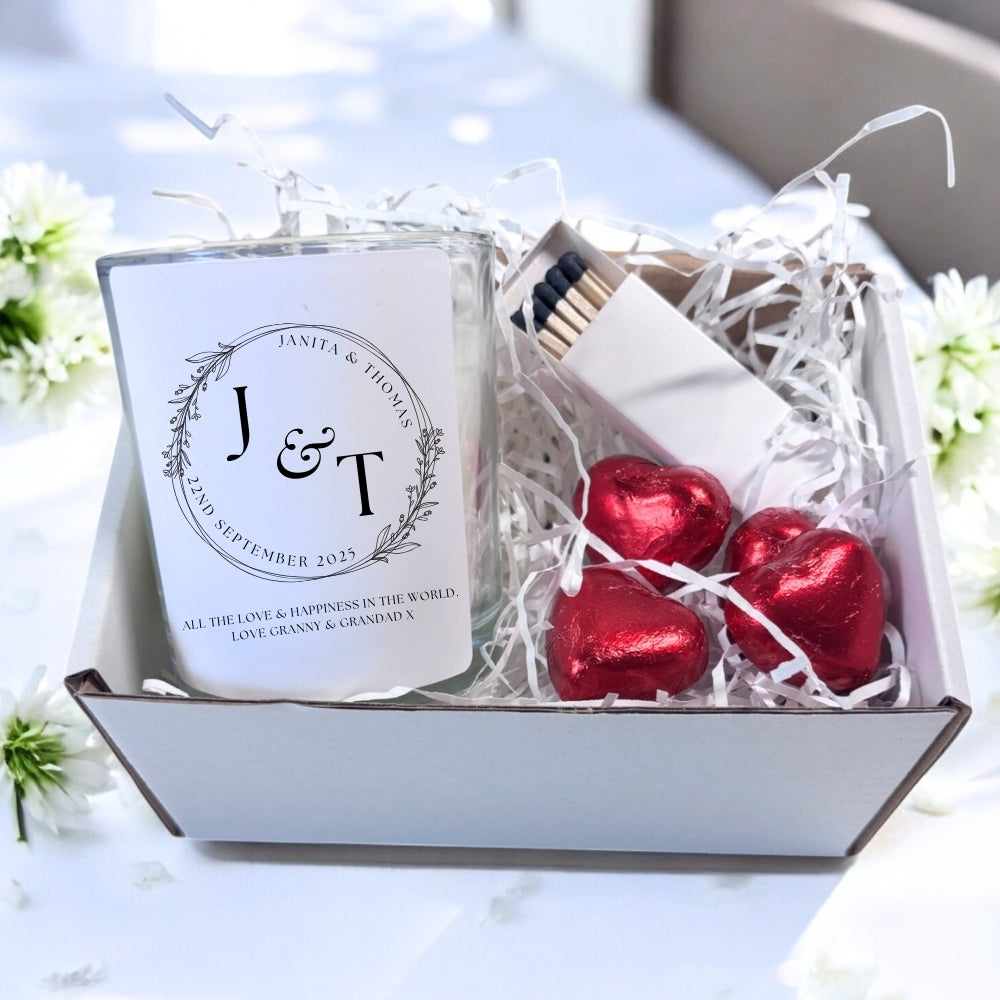Personalised Initials Circle Candle Gift Set | Engagment Candle Gift UK