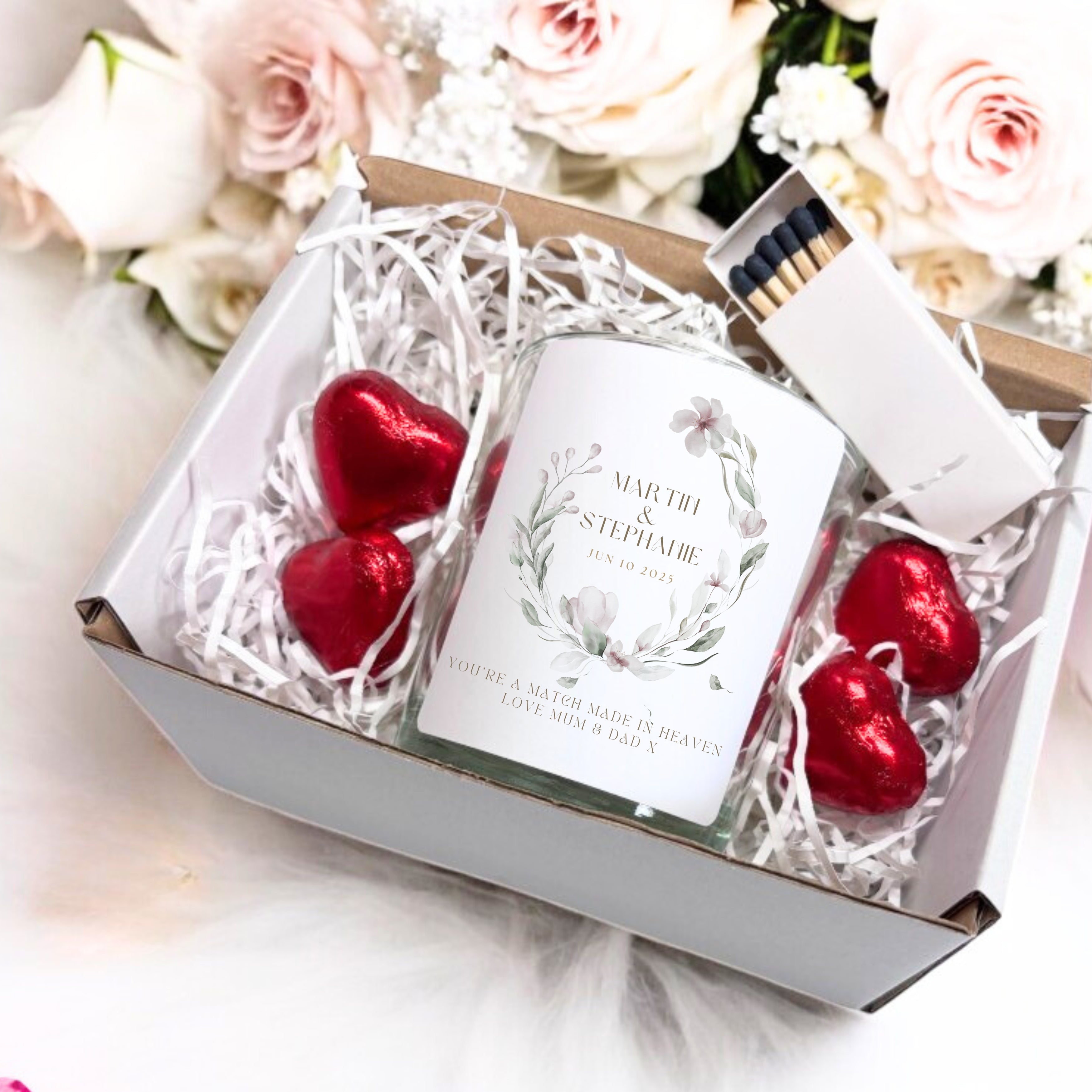 Personalised Watercolour Flowers Candle Gift Set  | Engagment Candle Gift UK