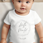 Personalised Hello World Silver Circle Gift Hamper - Teddy & Baby Vest