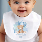 Personalised Blue Balloon a& Teddy Baby Outfit: Bib, Vest, Baby Grow