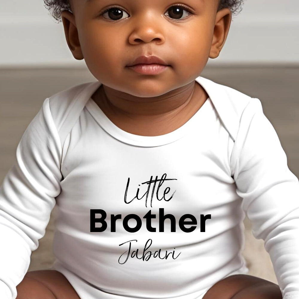 Personalised Little Brother Baby Outfit: Bib, Vest, Baby Grow
