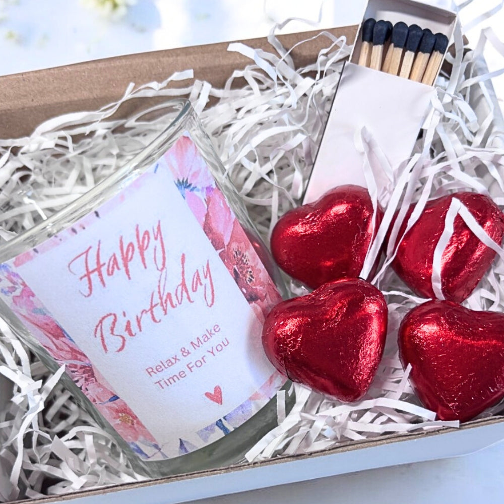 Personalised Pink Happy Birthday Candle Gift Set | Mum Gran Sister Aunty Friend