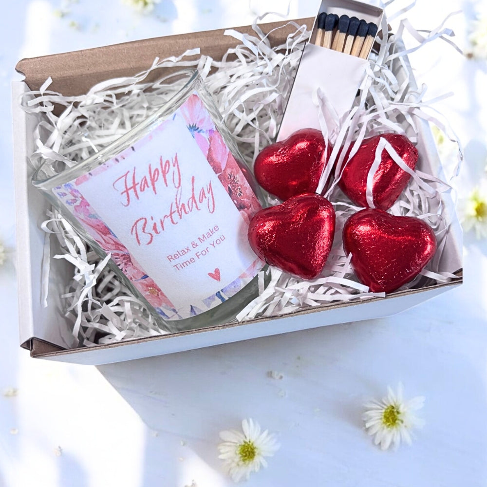 Personalised Pink Happy Birthday Candle Gift Set | Mum Gran Sister Aunty Friend