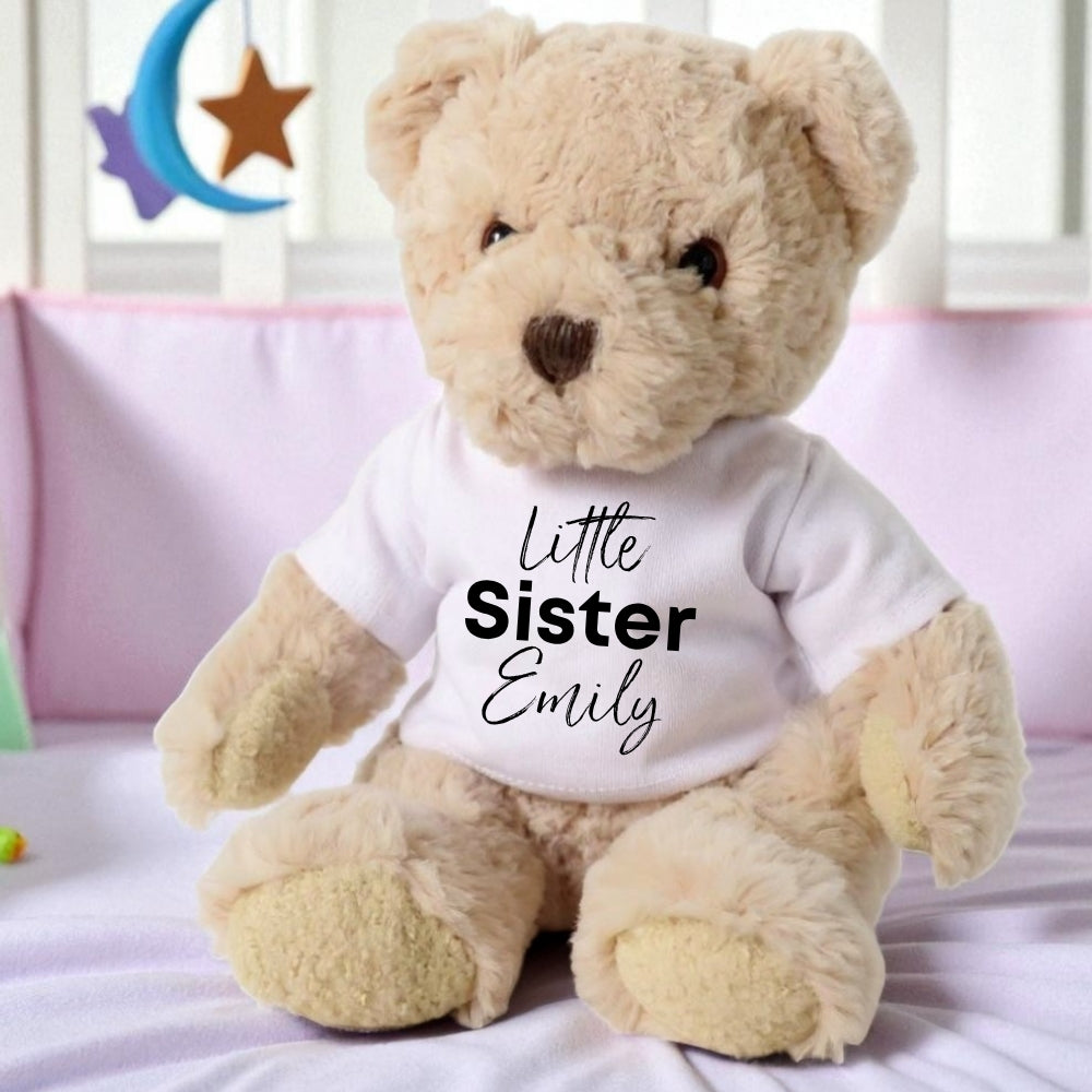 Personalised Luxury Teddy Bear with Little Sister T-Shirt