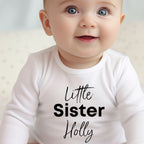Personalised Little Sister Baby Outfit: Bib, Vest, Baby Grow