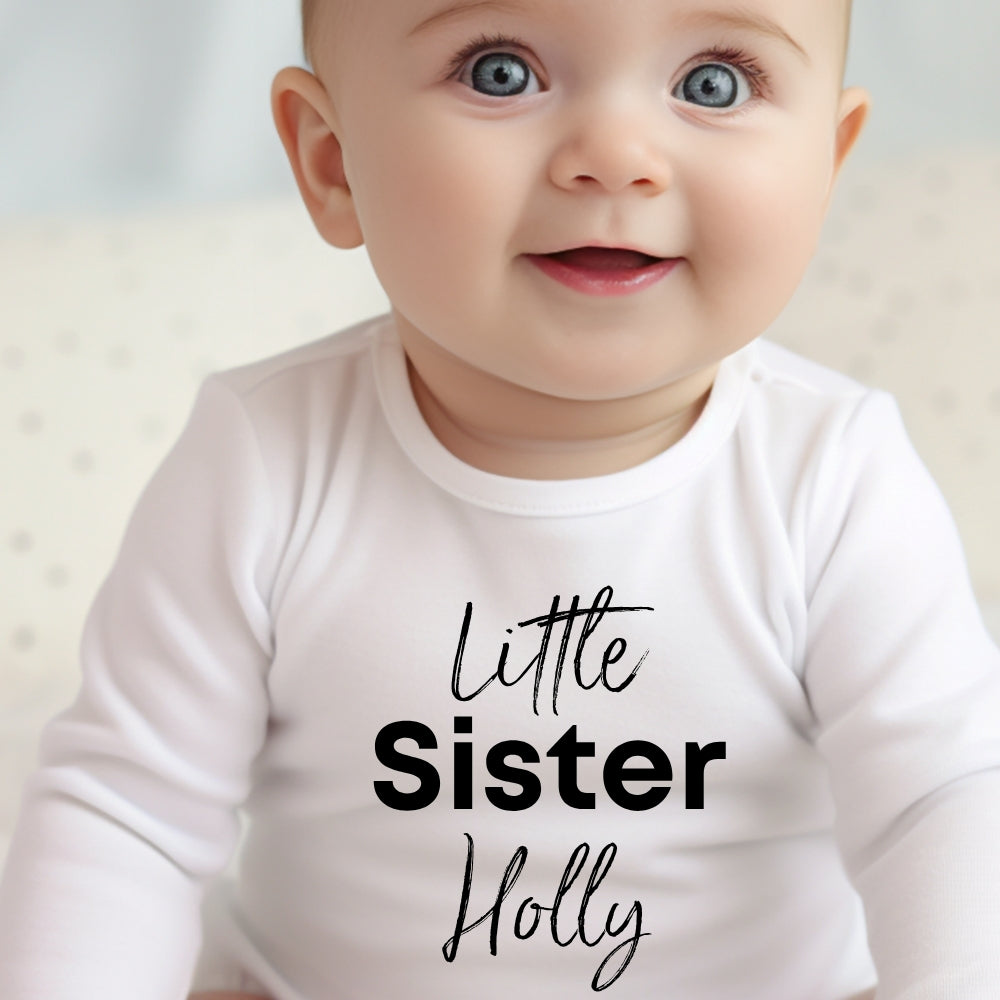 Personalised Little Sister Baby Outfit: Bib, Vest, Grow