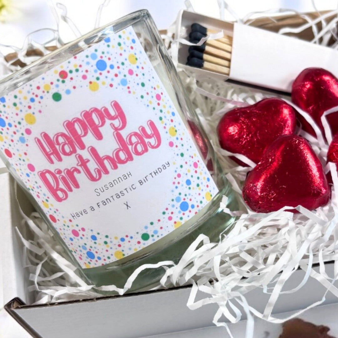 Personalised Happy Birthday Dotty Candle Gift Set