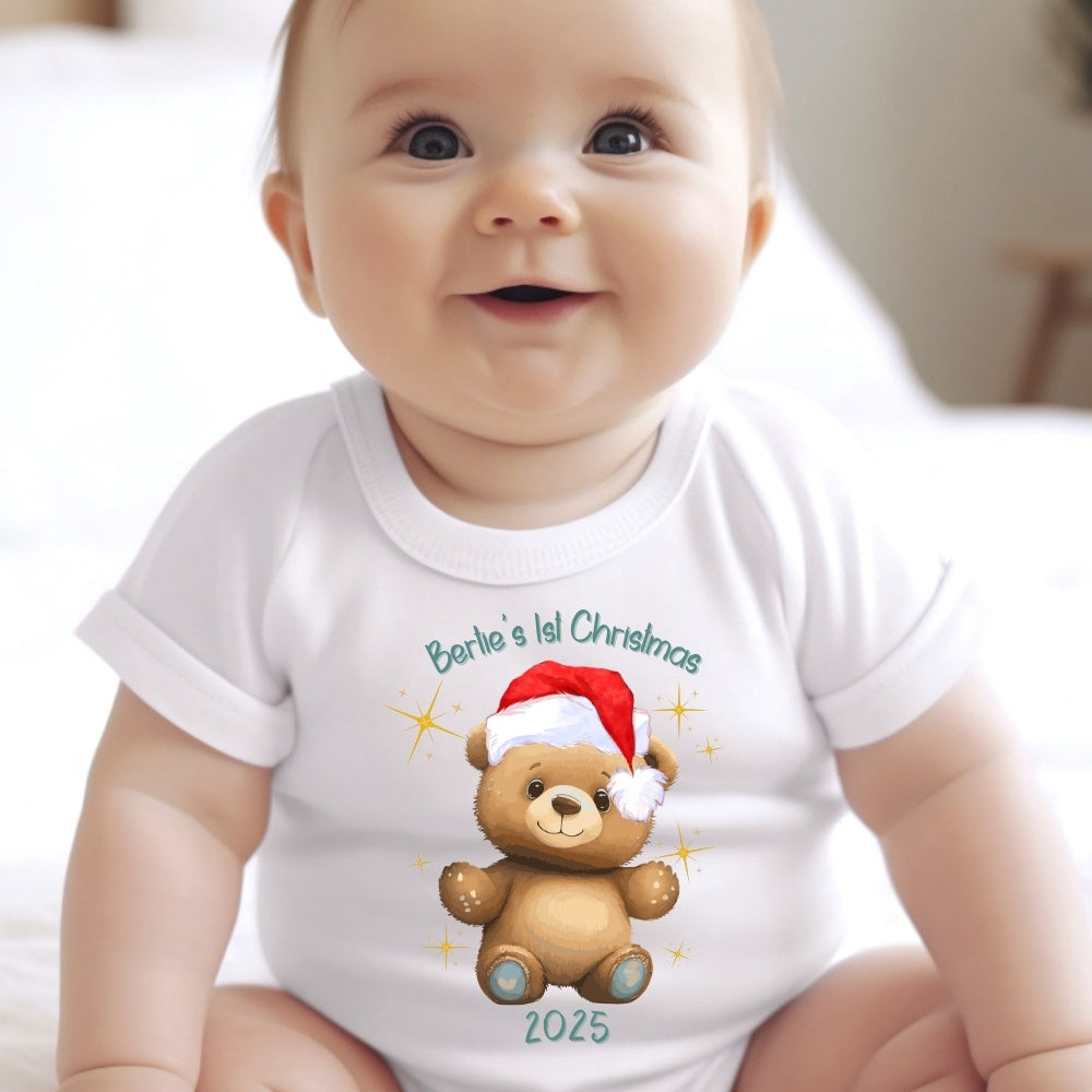 Personalised Happy 1st Christmas Teddy Gift Hamper - Teddy & Baby Vest