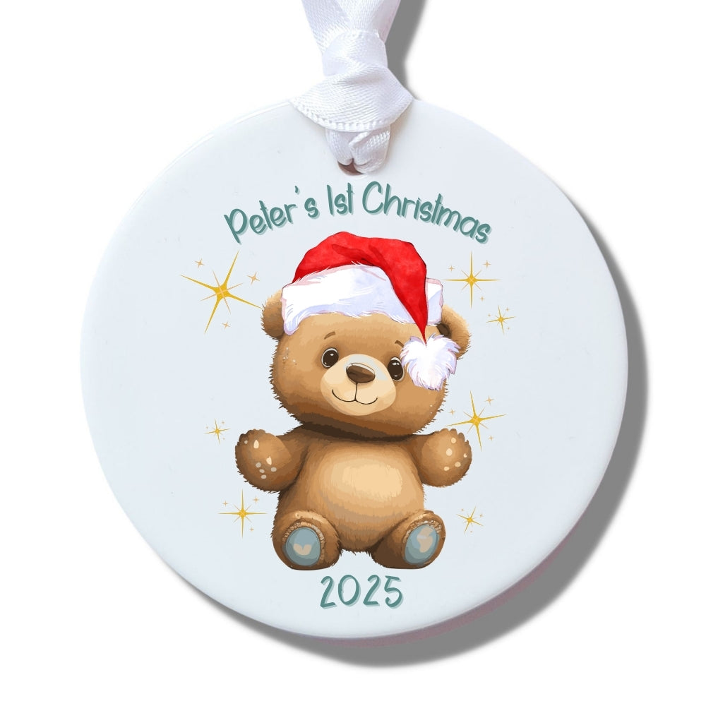 Personalised Happy 1st Christmas Teddy Ceramic Decoration