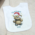 Personalised 1st Christmas Teddy Baby Vest, Babygrow or Bib, Newborn Xmas Gift