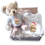 Personalised 1st Christmas Baby Gift Box, Teddy Bear & Baby Outfit