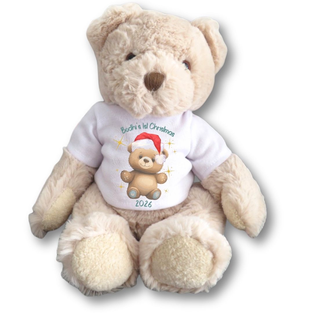 Personalised 1st Christmas Baby Gift Box, Teddy Bear & Baby Outfit