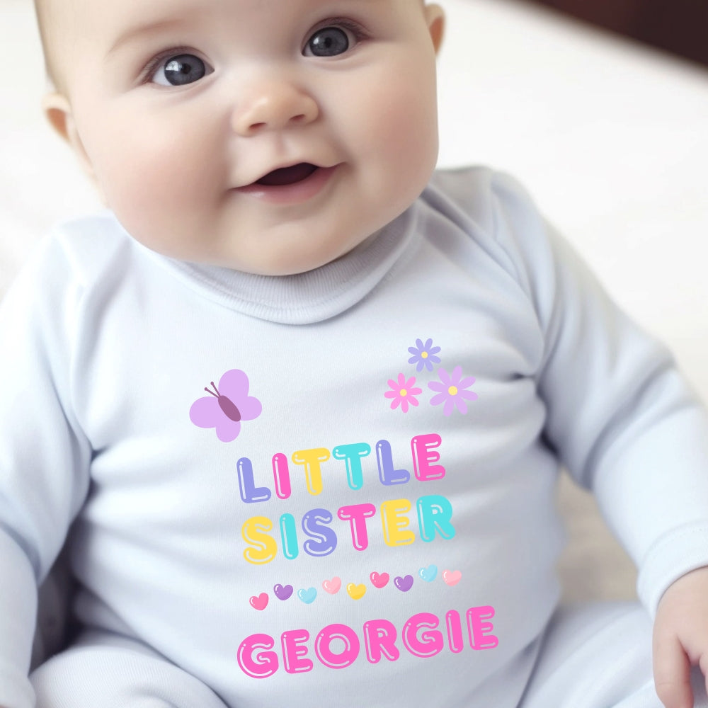 Pretty Little Sister Baby Outfit: Bib, Vest, Baby Grow