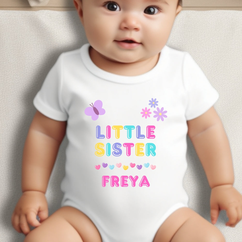 Pretty Little Sister Baby Outfit: Bib, Vest, Baby Grow