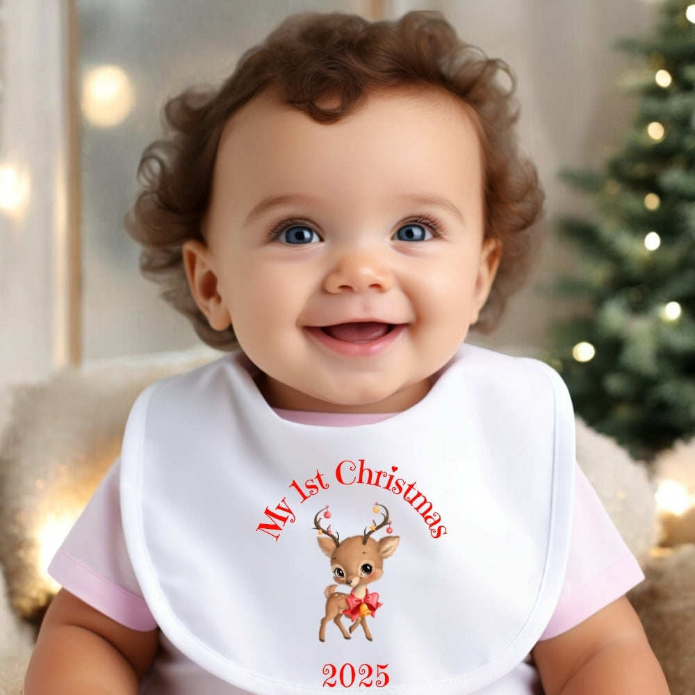 Personalised 1st Christmas Reindeer Baby Outfit: Bib, Vest, Grow