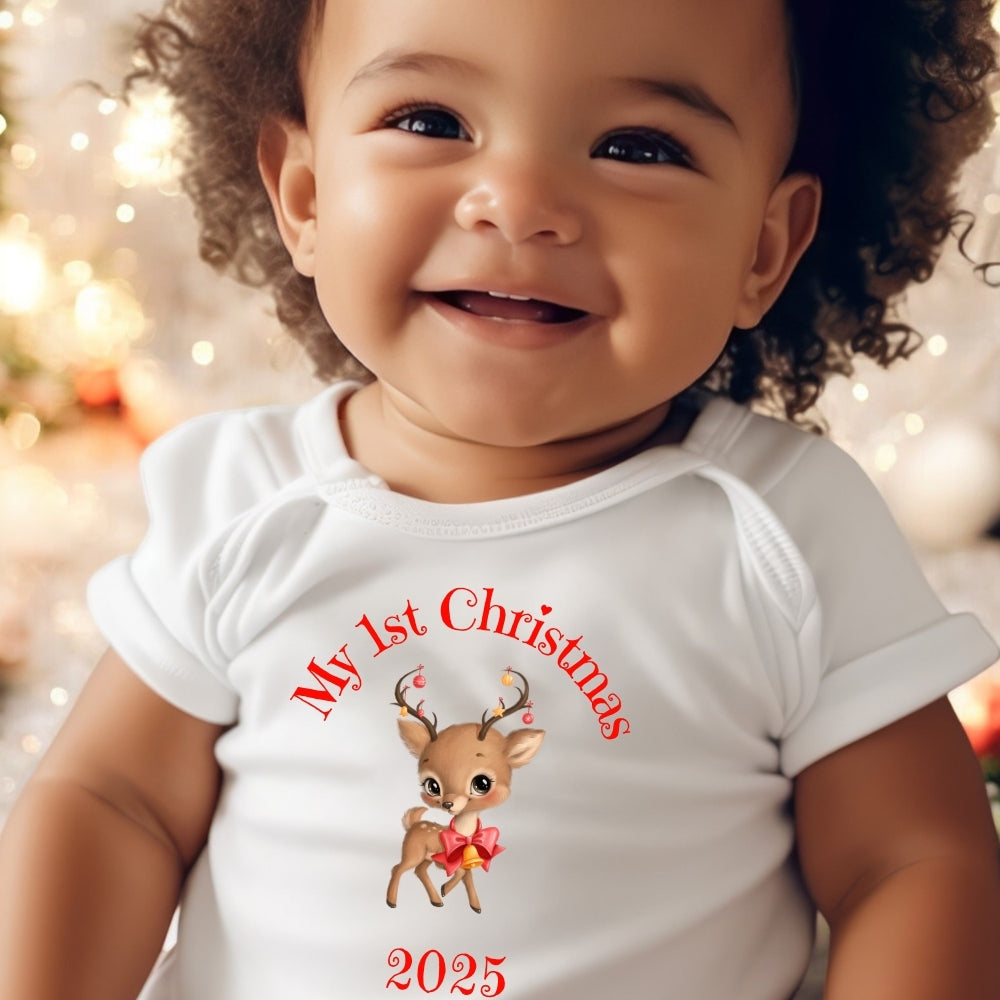 Personalised 1st Christmas Reindeer Baby Outfit: Bib, Vest, Grow