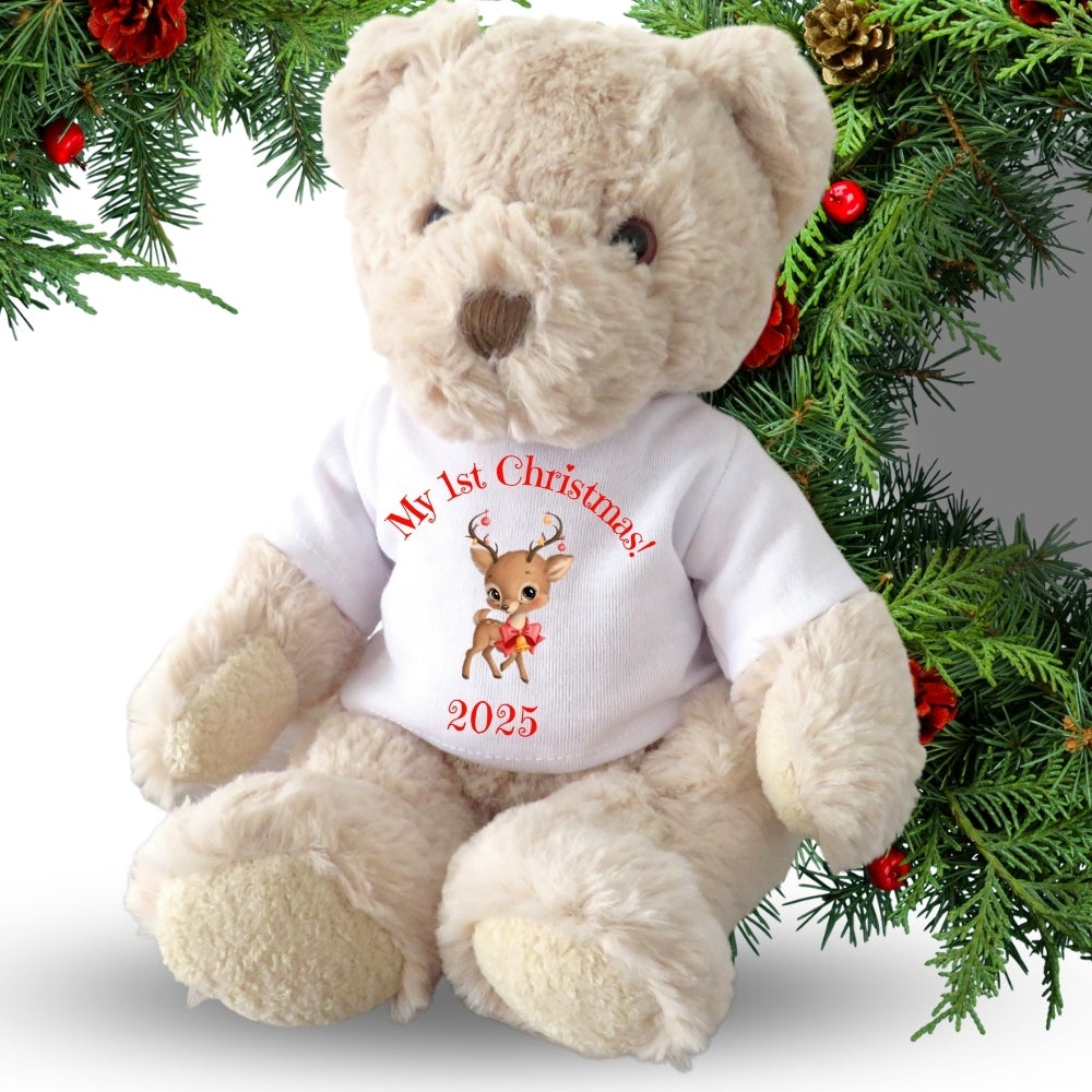 Personalised Luxury Teddy Bear My 1st Christmas Reindeer T-shirt