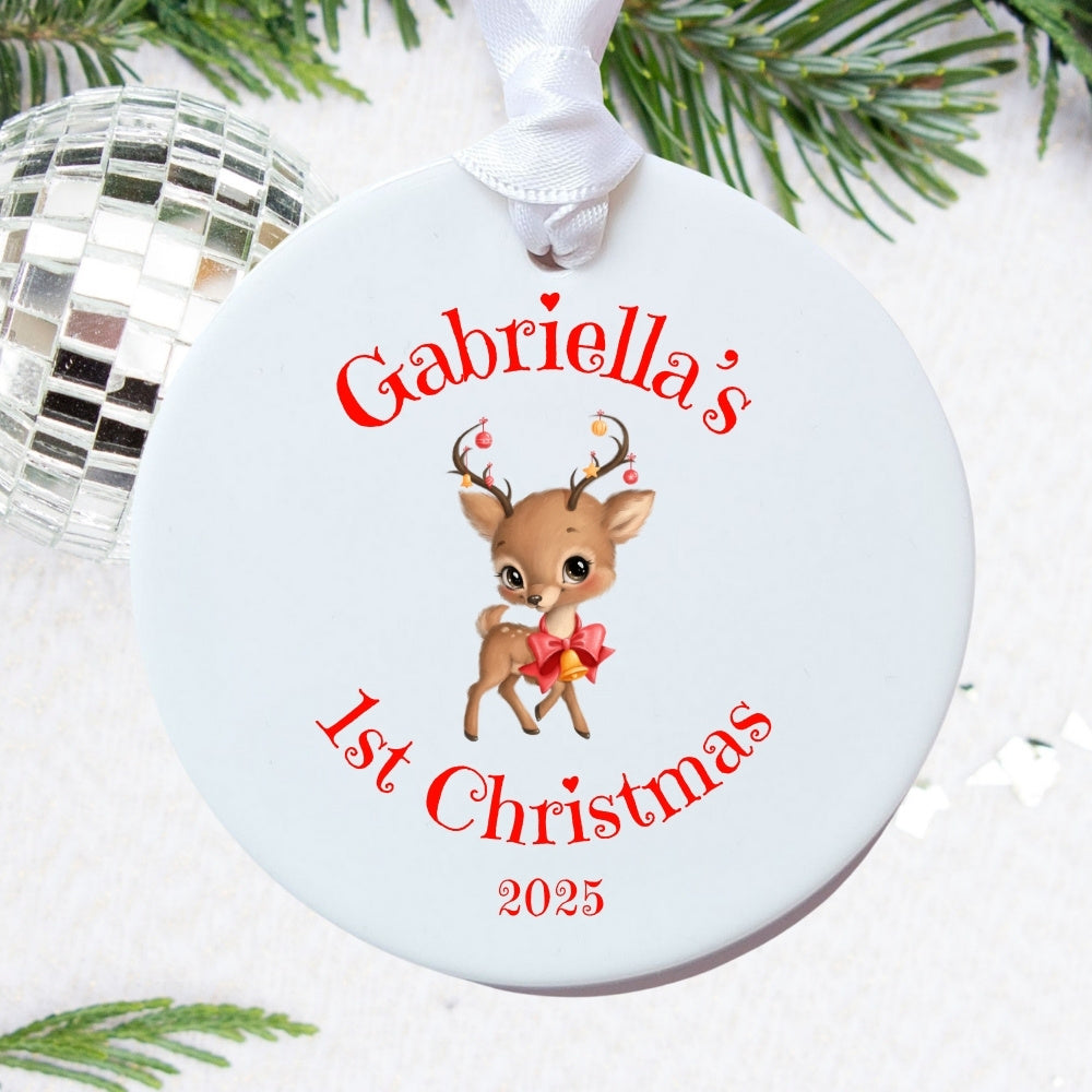 Personalised 1st Christmas Reindeer Ceramic Decoration