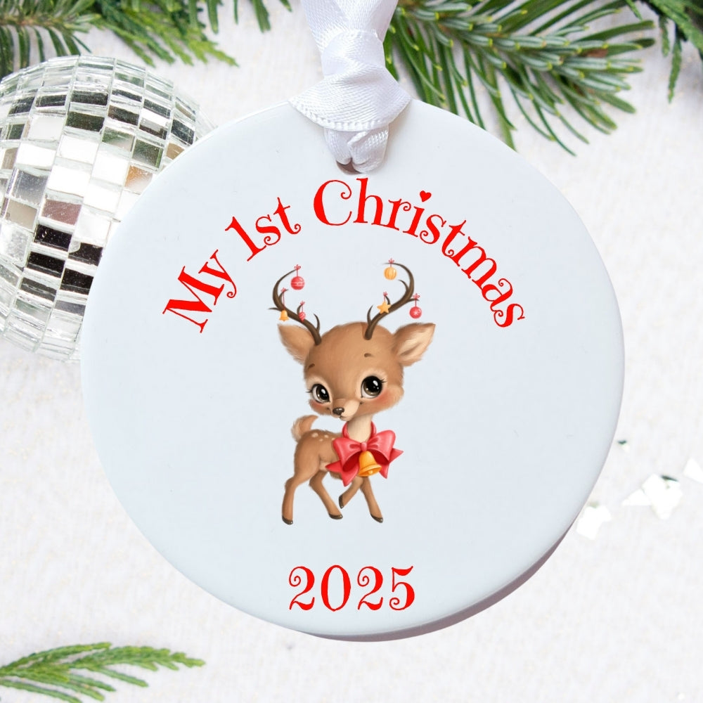 Personalised 1st Christmas Reindeer Ceramic Decoration