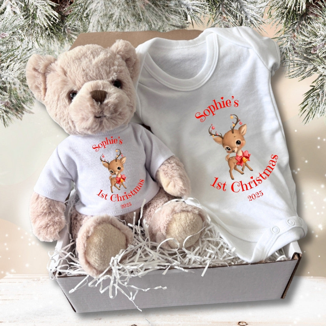 Personalised My 1st Christmas Reindeer Teddy & Vest Hamper