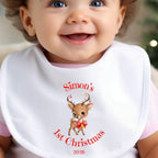Personalised 1st Christmas Reindeer Baby Vest, Babygrow or Bib, Newborn Xmas Gift