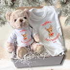 Personalised 1st Christmas Reindeer Baby Gift Box, Teddy, Vest & Keepsake