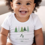 Personalised 1st Christmas Fir Tree Babygrow | Name Vest or Bib UK