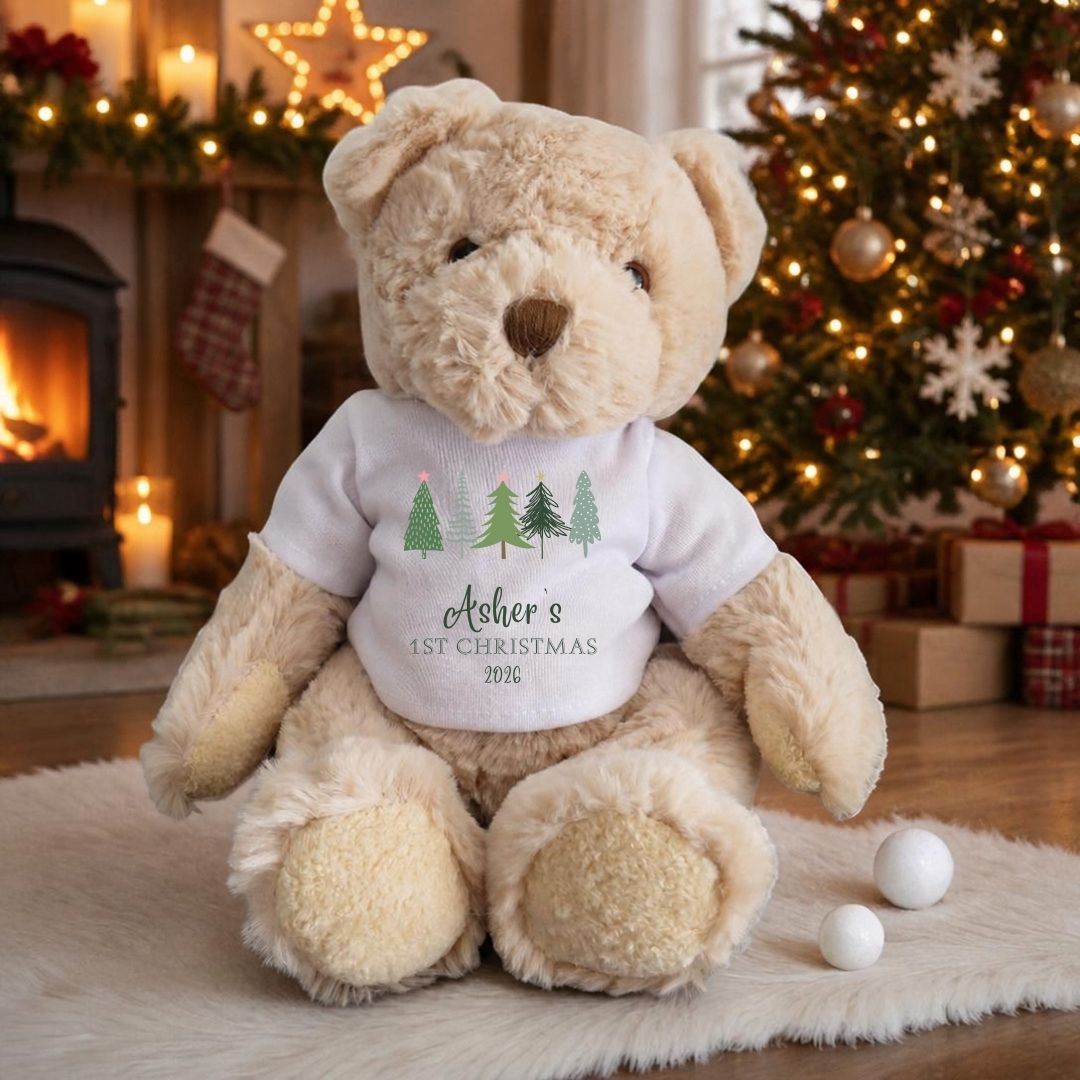 Personalised 1st Christmas Fir Tree Teddy Bear, Baby First Christmas Gift