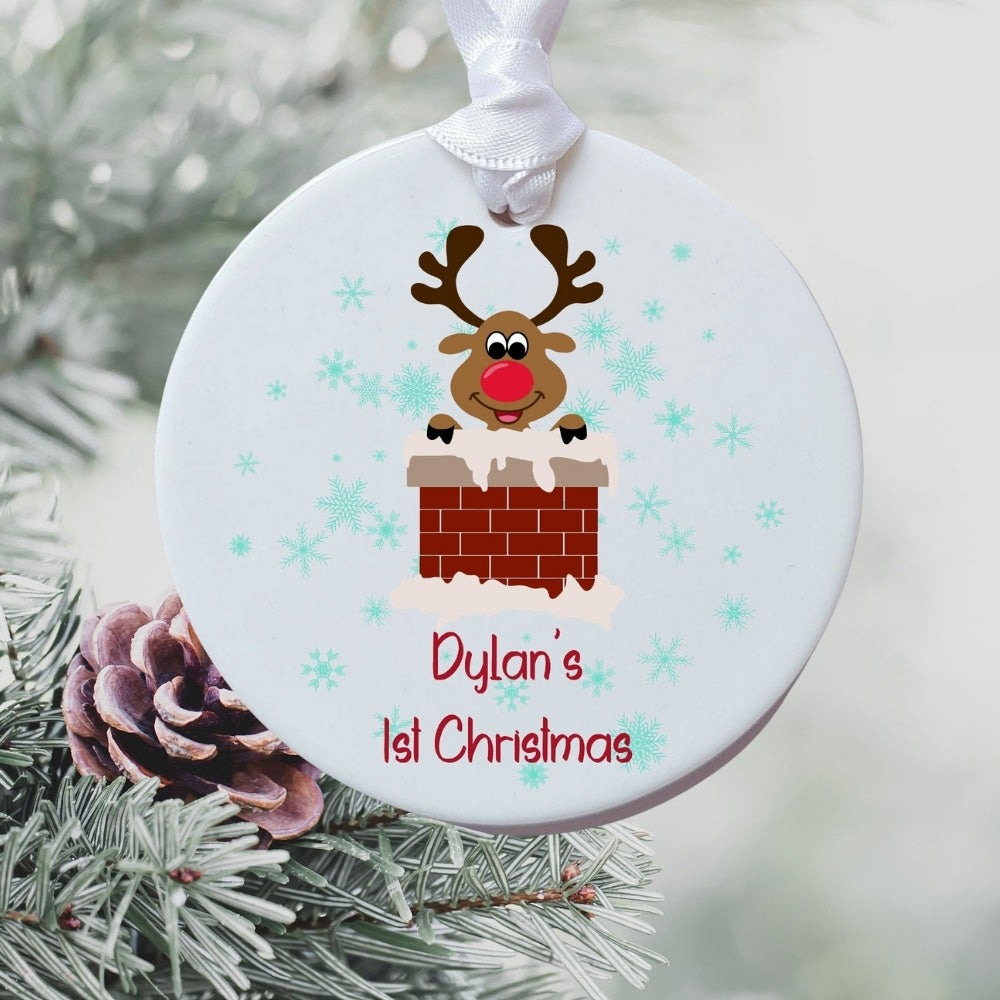 Personalised 1st Christmas Rudolph Ceramic Decoration