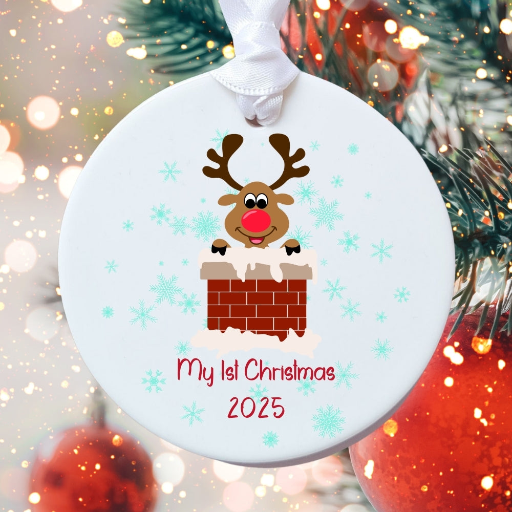 Personalised 1st Christmas Rudolph Ceramic Decoration