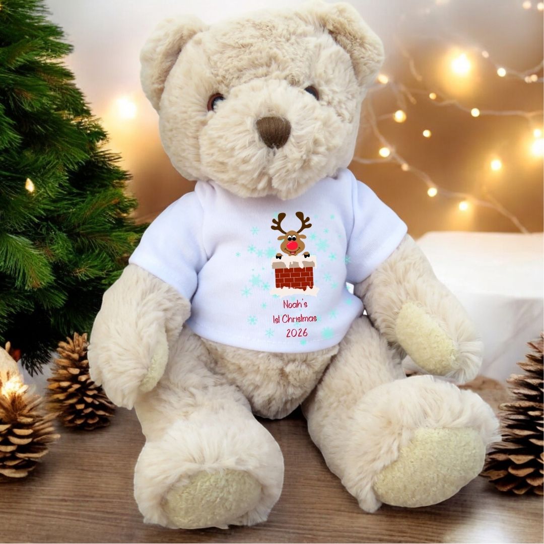Personalised 1st Christmas Rudolph Teddy Bear, Baby First Christmas Gift Keepsake