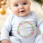 Personalised 1st Christmas Berry Wreath Baby Vest, Babygrow or Bib, Newborn Gift