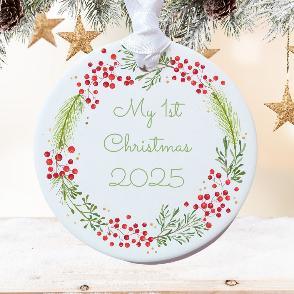 Personalised 1st Christmas Berry Ceramic Decoration