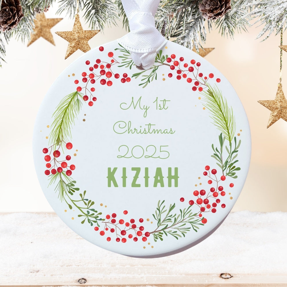Personalised 1st Christmas Berry Ceramic Decoration