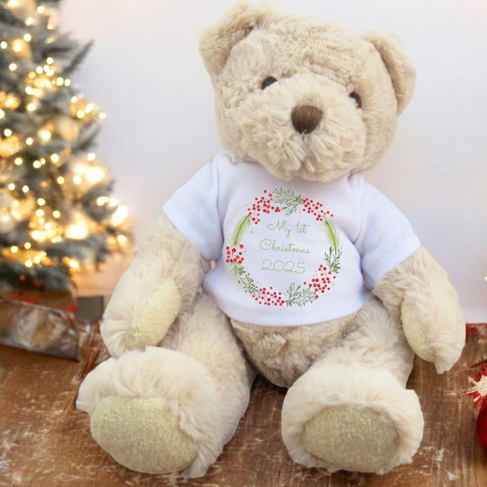 Personalised Luxury Teddy Bear 1st Christmas Berry T-shirt