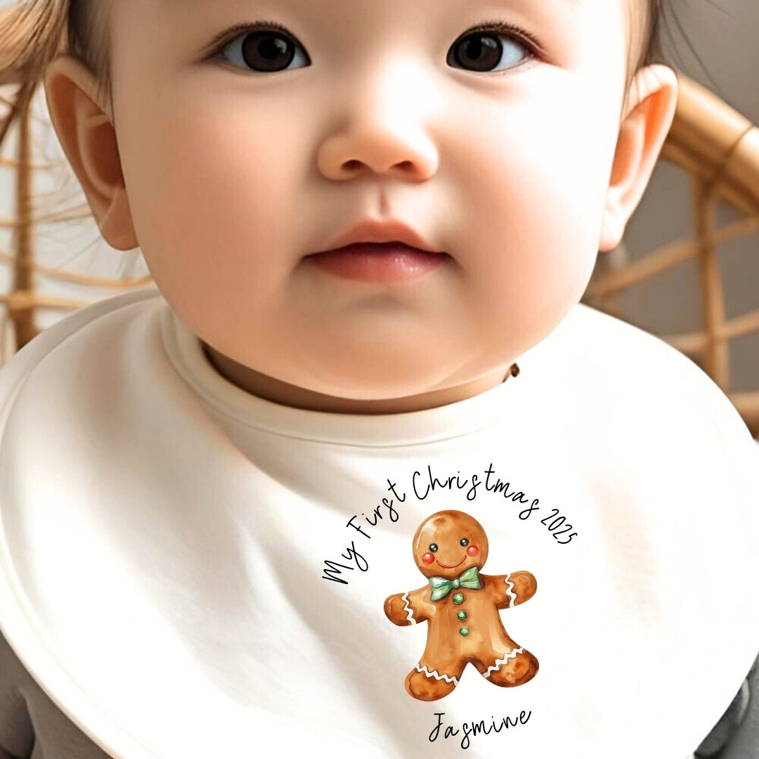 Personalised Christmas Gingerbread Man Baby Outfit: Bib, Vest, Grow