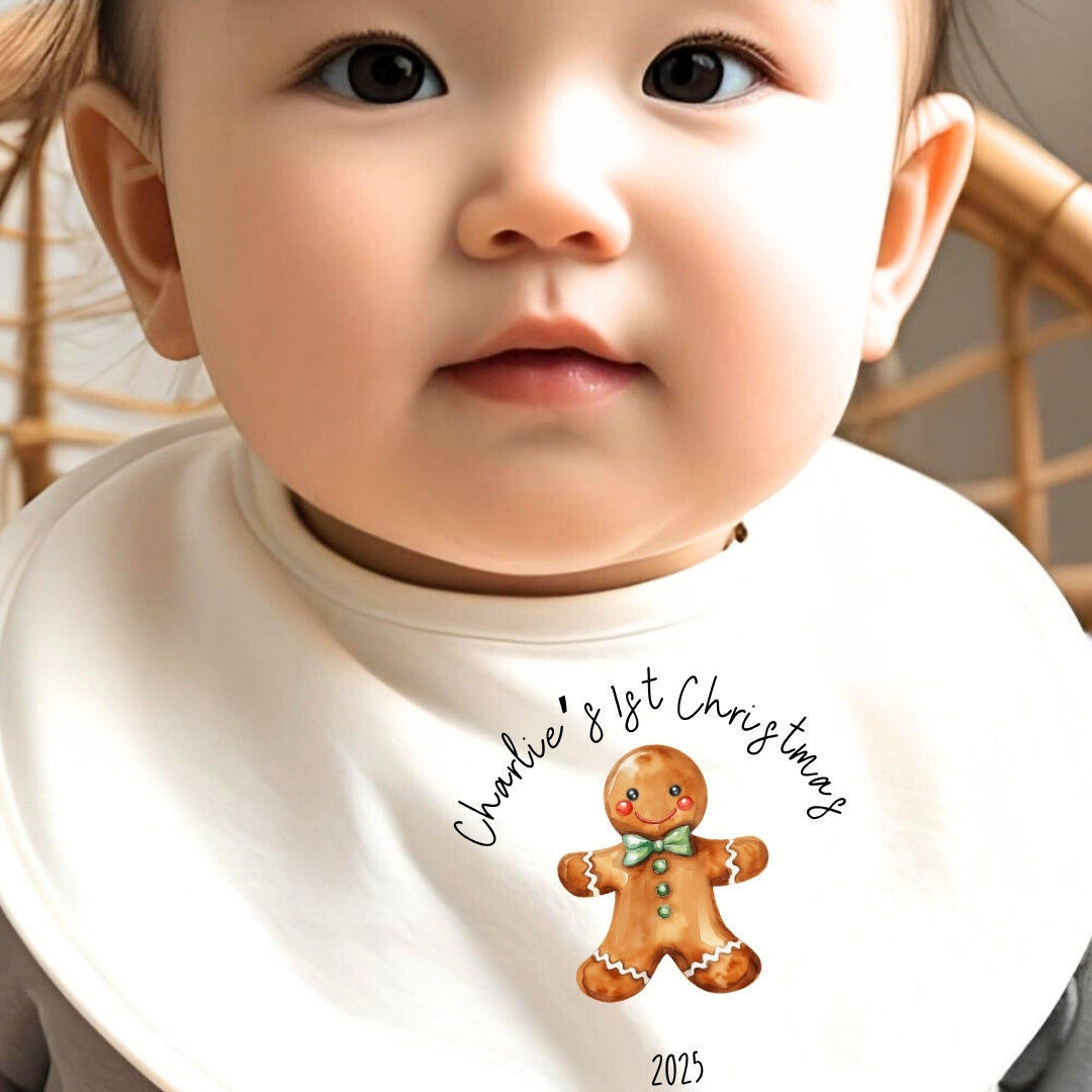 Personalised Christmas Gingerbread Man Baby Outfit: Bib, Vest, Grow