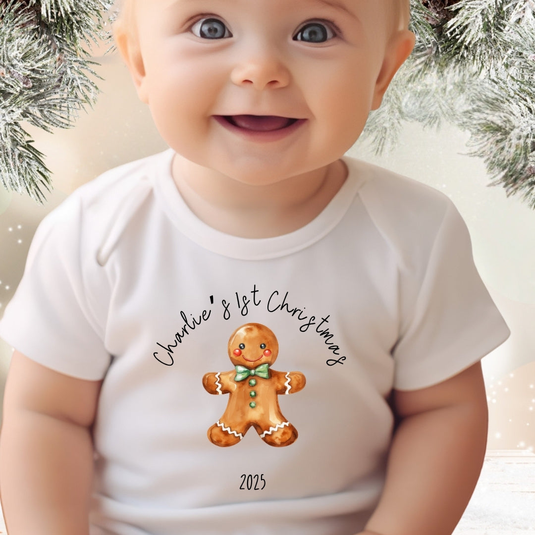 Personalised Christmas Gingerbread Man Baby Outfit: Bib, Vest, Grow