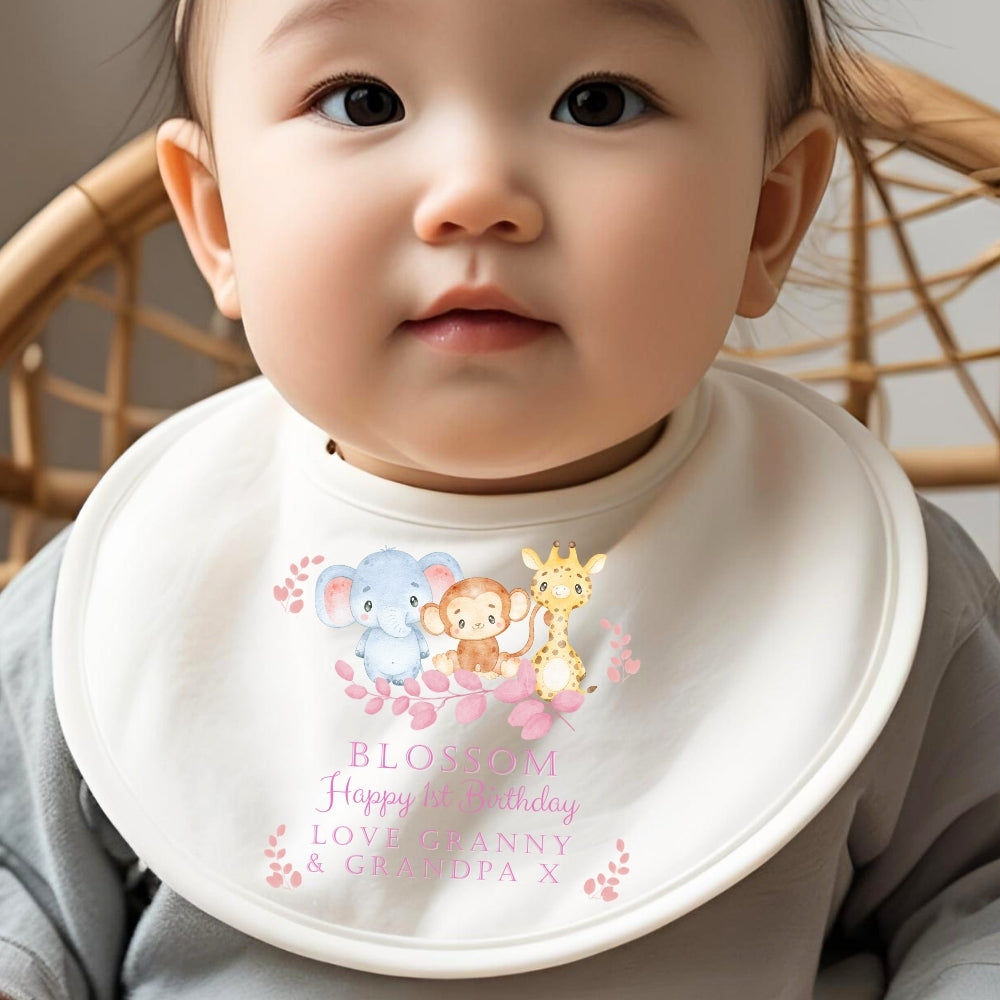 Personalised Animals Girls Birthday Baby Outfit: Bib, Vest, Grow