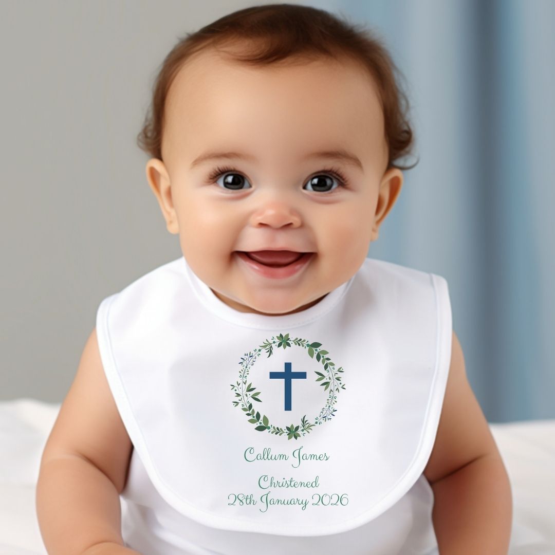Personalised Green Christening Baby Grow, Vest or Bib with Name